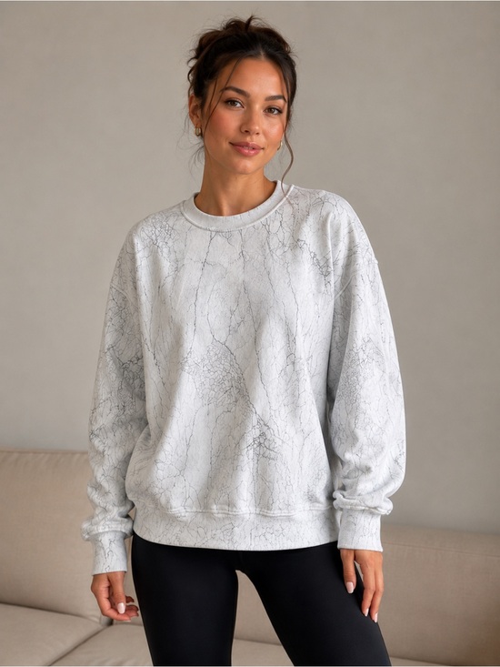 lululemon athletica Sweaters - Lululemon Oversized Marble Print Crewneck Sweatshirt White Grey Size 2